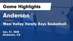 Anderson  vs West Valley  Varsity Boys Basketball Game Highlights - Jan. 31, 2020