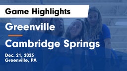 Greenville  vs Cambridge Springs  Game Highlights - Dec. 21, 2023