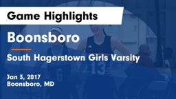 Boonsboro  vs South Hagerstown Girls Varsity Game Highlights - Jan 3, 2017