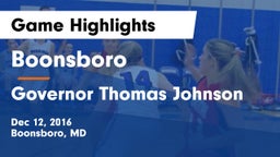 Boonsboro  vs Governor Thomas Johnson  Game Highlights - Dec 12, 2016