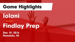 Iolani  vs Findlay Prep Game Highlights - Dec 19, 2016