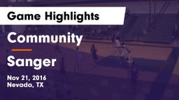 Community  vs Sanger Game Highlights - Nov 21, 2016