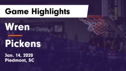 Wren  vs Pickens  Game Highlights - Jan. 14, 2020