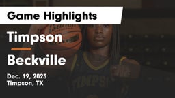 Timpson  vs Beckville  Game Highlights - Dec. 19, 2023