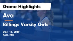 Ava  vs Billings Varsity Girls Game Highlights - Dec. 13, 2019