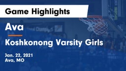 Ava  vs Koshkonong Varsity Girls Game Highlights - Jan. 22, 2021