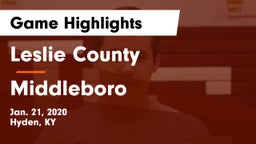 Leslie County  vs Middleboro  Game Highlights - Jan. 21, 2020