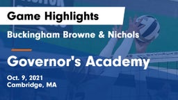 Buckingham Browne & Nichols  vs Governor's Academy  Game Highlights - Oct. 9, 2021
