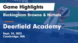 Buckingham Browne & Nichols  vs Deerfield Academy  Game Highlights - Sept. 24, 2022