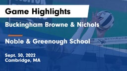 Buckingham Browne & Nichols  vs Noble & Greenough School Game Highlights - Sept. 30, 2022