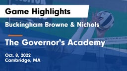 Buckingham Browne & Nichols  vs The Governor's Academy  Game Highlights - Oct. 8, 2022