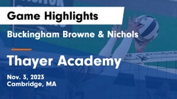Buckingham Browne & Nichols  vs Thayer Academy  Game Highlights - Nov. 3, 2023