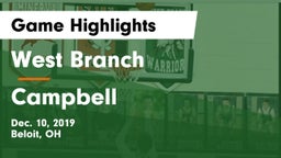 West Branch  vs Campbell  Game Highlights - Dec. 10, 2019