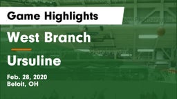 West Branch  vs Ursuline  Game Highlights - Feb. 28, 2020