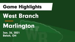 West Branch  vs Marlington Game Highlights - Jan. 26, 2021