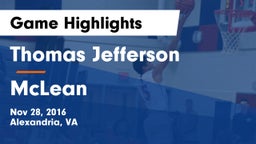 Thomas Jefferson  vs McLean  Game Highlights - Nov 28, 2016