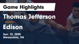 Thomas Jefferson  vs Edison  Game Highlights - Jan. 15, 2020