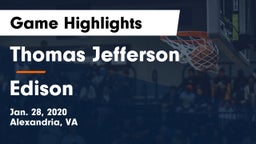 Thomas Jefferson  vs Edison  Game Highlights - Jan. 28, 2020