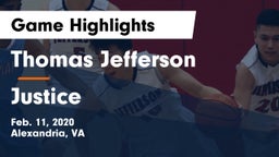 Thomas Jefferson  vs Justice  Game Highlights - Feb. 11, 2020