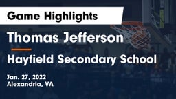 Thomas Jefferson  vs Hayfield Secondary School Game Highlights - Jan. 27, 2022