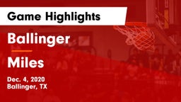 Ballinger  vs Miles  Game Highlights - Dec. 4, 2020