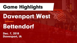 Davenport West  vs Bettendorf  Game Highlights - Dec. 7, 2018