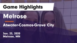 Melrose  vs Atwater-Cosmos-Grove City  Game Highlights - Jan. 23, 2020