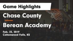 Chase County  vs Berean Academy  Game Highlights - Feb. 23, 2019