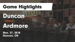 Duncan  vs Ardmore  Game Highlights - Nov. 27, 2018