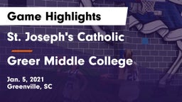 St. Joseph's Catholic  vs Greer Middle College  Game Highlights - Jan. 5, 2021