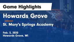 Howards Grove  vs St. Mary's Springs Academy  Game Highlights - Feb. 3, 2020