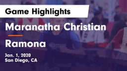Maranatha Christian  vs Ramona  Game Highlights - Jan. 1, 2020