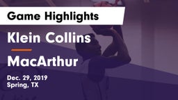 Klein Collins  vs MacArthur  Game Highlights - Dec. 29, 2019