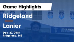 Ridgeland  vs Lanier  Game Highlights - Dec. 22, 2018