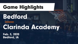 Bedford  vs Clarinda Academy Game Highlights - Feb. 3, 2020