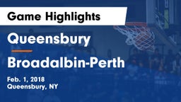 Queensbury  vs Broadalbin-Perth Game Highlights - Feb. 1, 2018