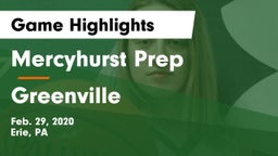 Mercyhurst Prep  vs Greenville  Game Highlights - Feb. 29, 2020