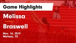 Melissa  vs Braswell  Game Highlights - Nov. 16, 2019