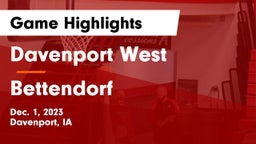 Davenport West  vs Bettendorf  Game Highlights - Dec. 1, 2023