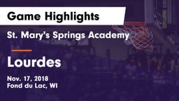 St. Mary's Springs Academy  vs Lourdes  Game Highlights - Nov. 17, 2018