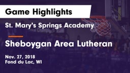 St. Mary's Springs Academy  vs Sheboygan Area Lutheran  Game Highlights - Nov. 27, 2018