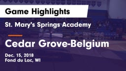 St. Mary's Springs Academy  vs Cedar Grove-Belgium  Game Highlights - Dec. 15, 2018