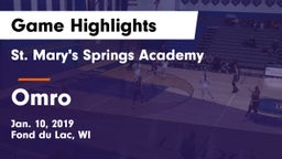 St. Mary's Springs Academy  vs Omro  Game Highlights - Jan. 10, 2019