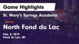 St. Mary's Springs Academy  vs North Fond du Lac  Game Highlights - Feb. 8, 2019