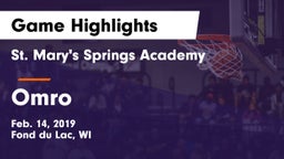 St. Mary's Springs Academy  vs Omro  Game Highlights - Feb. 14, 2019