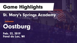 St. Mary's Springs Academy  vs Oostburg Game Highlights - Feb. 22, 2019