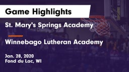 St. Mary's Springs Academy  vs Winnebago Lutheran Academy  Game Highlights - Jan. 28, 2020