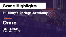 St. Mary's Springs Academy  vs Omro  Game Highlights - Feb. 14, 2020