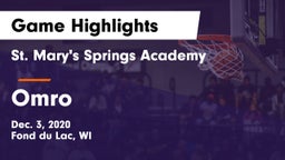 St. Mary's Springs Academy  vs Omro  Game Highlights - Dec. 3, 2020