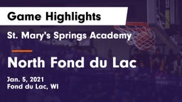 St. Mary's Springs Academy  vs North Fond du Lac  Game Highlights - Jan. 5, 2021